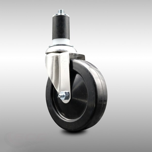 5 Inch 316SS Soft Rubber Wheel Swivel 1-5/8 Inch Expanding Stem Caster SCC